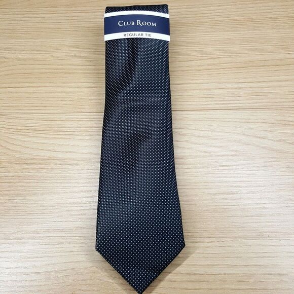 CLUB ROOM Mens Neck Tie Black Micro Dot Classic Business Workwear - Picture 2 of 6